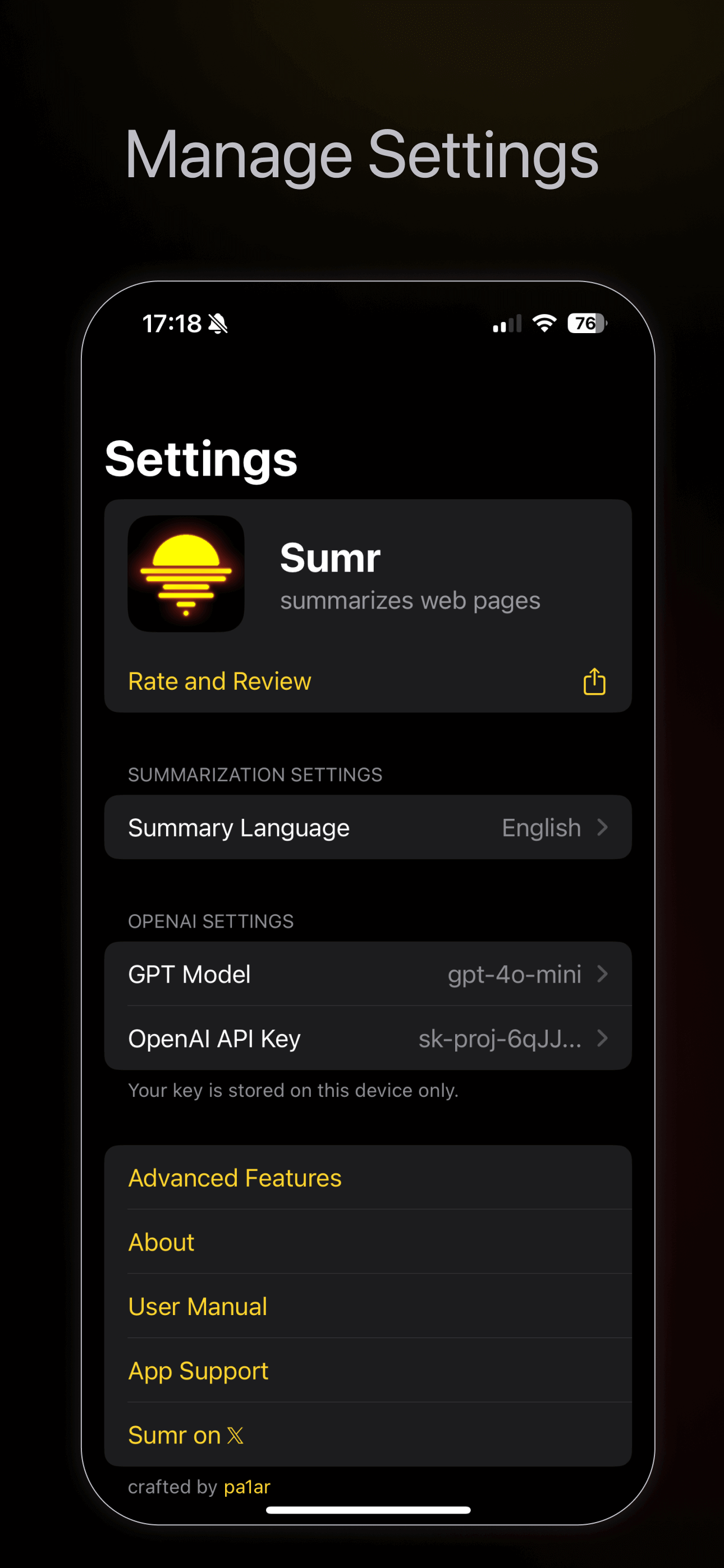 manage settings