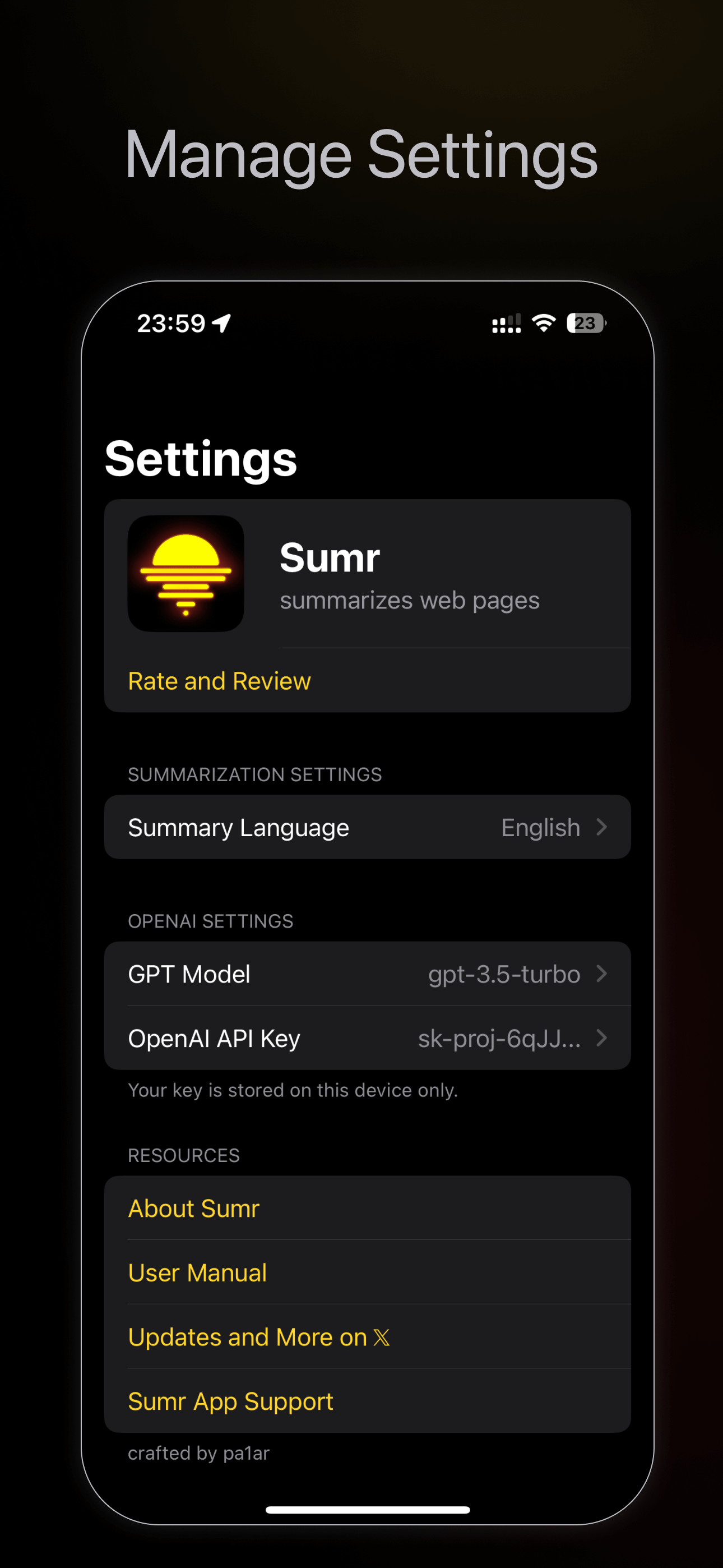 manage settings